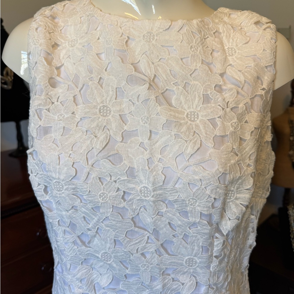 Lauren Ralph NWT Mini White Eyelet Floral Overlay Sleeveless Summer Dress Sz 12 - Picture 4 of 16